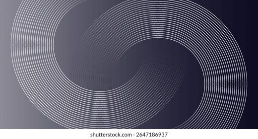 Abstract white glowing geometric lines on gray background. Modern shiny blue circle lines pattern. Futuristic technology concept. Suit for cover, poster, banner, vector