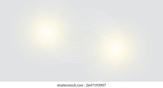 Abstract white glowing geometric lines on gray background. Modern shiny blue circle lines pattern. Futuristic technology concept. 