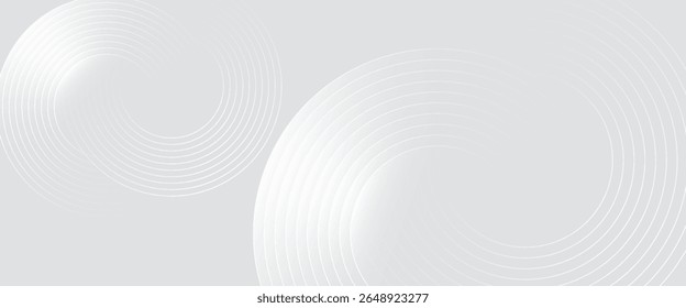 Líneas geométricas brillantes blancas Abstractas sobre fondo gris. Moderno patrón de líneas de círculo azul brillante. Concepto de tecnología futurista. 