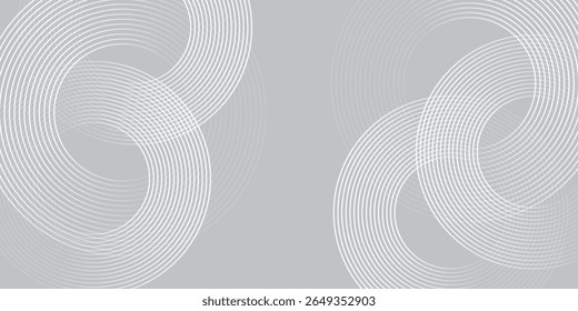 Abstract white glowing geometric lines on gray background. Modern shiny blue circle lines pattern. Futuristic technology concept. Suit for cover, poster modern
