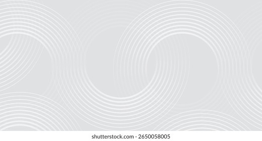Abstrakte, weiß leuchtende geometrische Linien auf grauem Hintergrund. Moderne glänzende blaue Kreislinien Muster. Futuristisches Technologiekonzept. Anzug für Cover, Plakat,