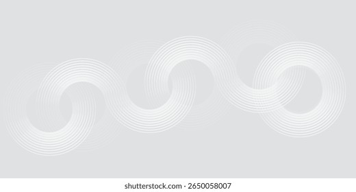 Líneas geométricas brillantes blancas Abstractas sobre fondo gris. Moderno patrón de líneas de círculo azul brillante. Concepto de tecnología futurista. Traje para la cubierta, cartel,