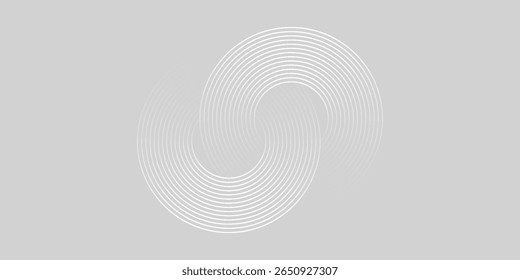 Abstract white glowing geometric lines on gray background. Modern shiny blue circle lines pattern. Futuristic technology concept. Suit for cover, poster, banner, brochure, header, website 