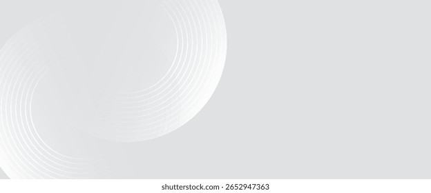 Abstract white glowing geometric lines on gray background. Modern shiny blue circle lines pattern. Futuristic technology concept.