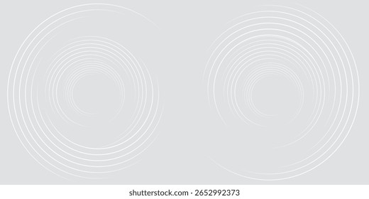 Linhas geométricas brilhantes em branco abstrato sobre fundo cinza. Padrão moderno de linhas de círculo azul brilhante. Conceito de tecnologia futurista. Terno para capa, cartaz,