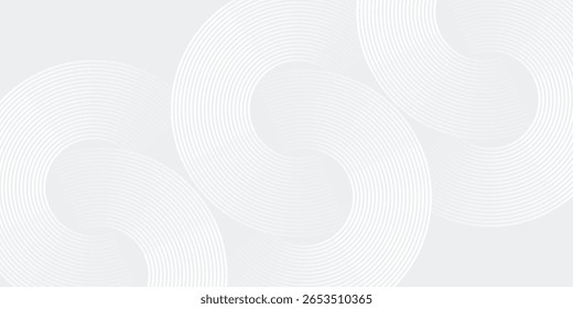 Líneas geométricas brillantes blancas Abstractas sobre fondo gris. Moderno patrón de líneas de círculo azul brillante. Concepto de tecnología futurista. Traje para la cubierta, cartel, Anuncio, folleto, cabecera,