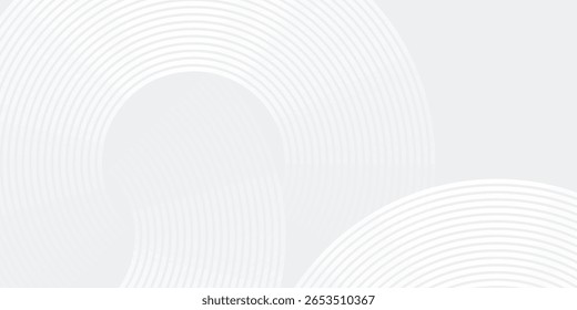 Abstract white glowing geometric lines on gray background. Modern shiny blue circle lines pattern. Futuristic technology concept. Suit for cover, poster, banner, brochure, header,