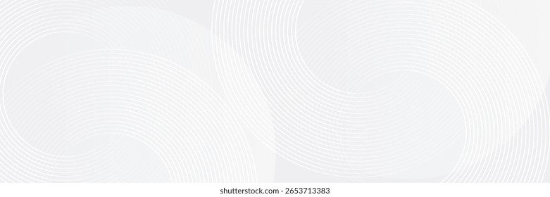 Abstract white glowing geometric lines on gray background. Modern shiny blue circle lines pattern. Futuristic technology concept.