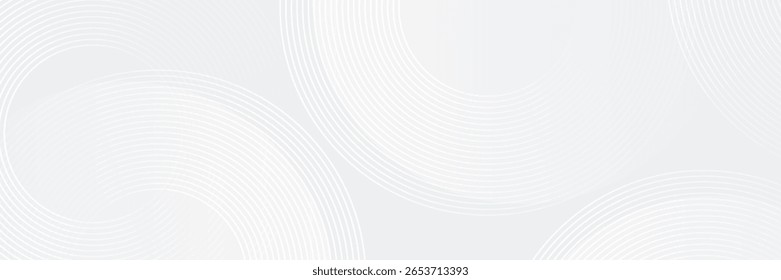 Linhas geométricas brilhantes em branco abstrato sobre fundo cinza. Padrão moderno de linhas de círculo azul brilhante. Conceito de tecnologia futurista.