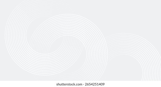 Abstrakte, weiß leuchtende geometrische Linien auf grauem Hintergrund. Moderne glänzende blaue Kreislinien Muster. Futuristisches Technologiekonzept.