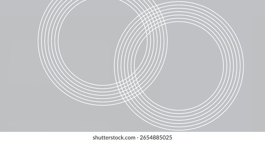 Linhas geométricas brilhantes em branco abstrato sobre fundo cinza. Padrão moderno de linhas de círculo azul brilhante. Conceito de tecnologia futurista