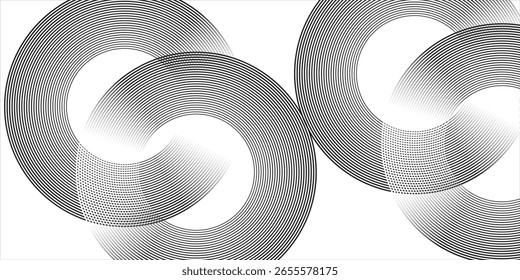 Abstrakte, weiß leuchtende geometrische Linien auf grauem Hintergrund. Moderne glänzende blaue Kreislinien Muster. Futuristisches Technologiekonzept. Anzug für Cover, Poster, Banner, Broschüre, Header, Vektorgrafik der Website