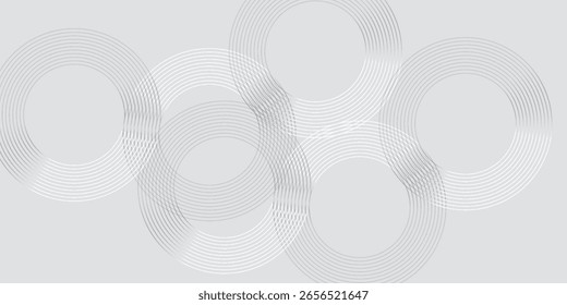 Abstract white glowing geometric lines on gray background. Modern shiny blue circle lines pattern. Futuristic technology concept. Suit for cover, poster,