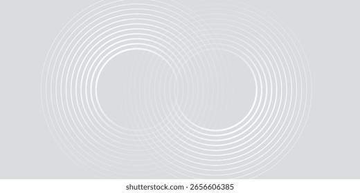Abstract white glowing geometric lines on gray background. Modern shiny blue circle lines pattern. Futuristic technology concept. Suit for cover, poster,