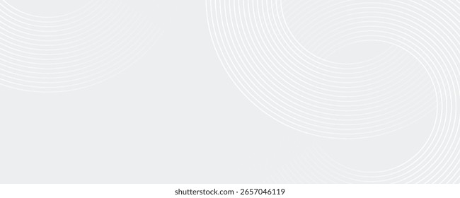 Abstrakte, weiß leuchtende geometrische Linien auf grauem Hintergrund. Moderne glänzende blaue Kreislinien Muster. Futuristisches Technologiekonzept. Anzug für Cover, Poster, Banner, Broschüre, Header, Vektorgrafik der Website