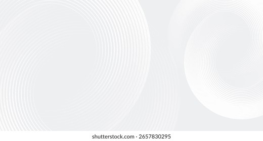 Linhas geométricas brilhantes em branco abstrato sobre fundo cinza. Padrão moderno de linhas de círculo azul brilhante. Conceito de tecnologia futurista. Terno para capa, cartaz, banner, brochura, cabeçalho, site