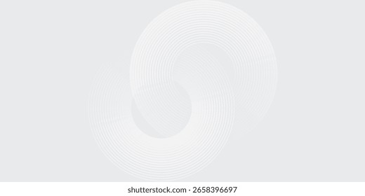 Abstrakte, weiß leuchtende geometrische Linien auf grauem Hintergrund. Moderne glänzende blaue Kreislinien Muster. Futuristisches Technologiekonzept. 10 EPS