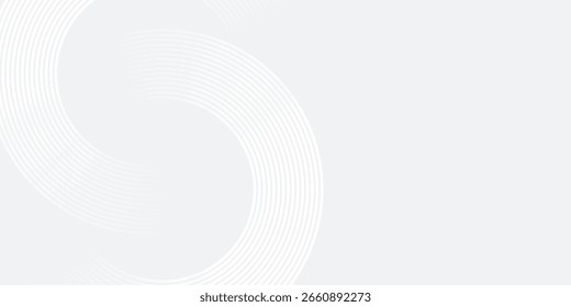 Linhas geométricas brilhantes em branco abstrato sobre fundo cinza. Padrão moderno de linhas de círculo azul brilhante. Conceito de tecnologia futurista. Terno para capa, cartaz, banner, brochura, cabeçalho, vetor de site