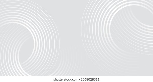 Abstrakte, weiß leuchtende geometrische Linien auf grauem Hintergrund. Modernes glänzendes blaues Kreislinienmuster. Futuristisches Technologiekonzept. Vektorgrafik