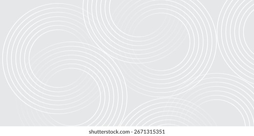 Abstract white glowing geometric lines on gray background. Modern shiny white circle lines pattern. Futuristic technology concept. Suit for cover, poster, banner, brochure, header, website vector