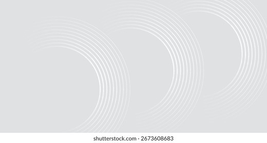 Líneas geométricas brillantes blancas Abstractas sobre fondo gris. Moderno patrón de líneas de círculo azul brillante. Concepto de tecnología futurista. eps10