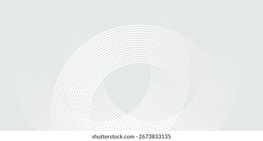 Linhas geométricas brilhantes em branco abstrato sobre fundo cinza. Padrão moderno de linhas de círculo azul brilhante. Conceito de tecnologia futurista.