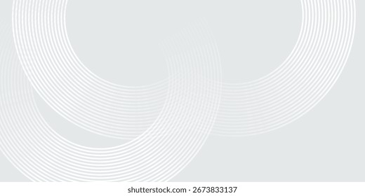 Linhas geométricas brilhantes em branco abstrato sobre fundo cinza. Padrão moderno de linhas de círculo azul brilhante. Conceito de tecnologia futurista.