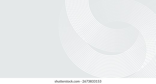 Líneas geométricas brillantes blancas Abstractas sobre fondo gris. Moderno patrón de líneas de círculo azul brillante. Concepto de tecnología futurista.