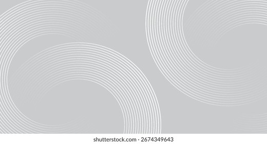 Abstract white glowing geometric lines on gray background. Modern shiny blue circle lines pattern. Futuristic technology concept. Suit for cover, poster,