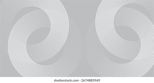 Líneas geométricas brillantes blancas Abstractas sobre fondo gris. Moderno patrón de líneas de círculo azul brillante. Arte conceptual de tecnología futurista
