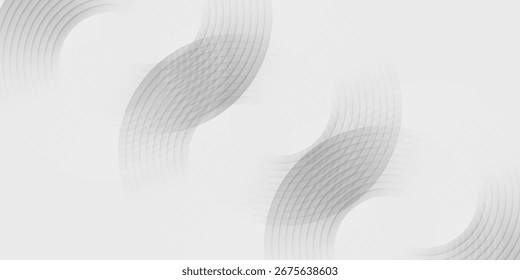 Líneas geométricas brillantes blancas Abstractas sobre fondo gris. Moderno patrón de líneas de círculo azul brillante. Concepto de tecnología futurista. Traje para la cubierta, cartel, simple, arte