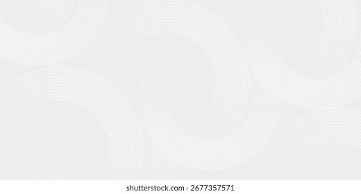 Líneas geométricas brillantes blancas Abstractas sobre fondo gris. Moderno patrón de líneas de círculo azul brillante. Concepto de tecnología futurista. Traje para la cubierta, cartel de arte moderno