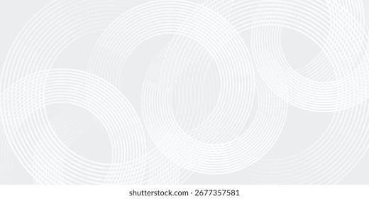Linhas geométricas brilhantes em branco abstrato sobre fundo cinza. Padrão moderno de linhas de círculo azul brilhante. Conceito de tecnologia futurista. Terno para capa, cartaz de arte moderna