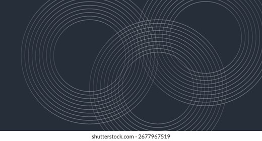 Linhas geométricas brilhantes em branco abstrato sobre fundo cinza. Padrão moderno de linhas de círculo azul brilhante. Conceito de tecnologia futurista. Terno para capa, cartaz,