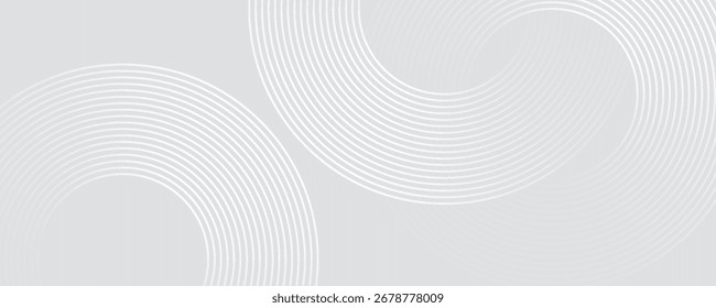 Abstrakte, weiß leuchtende geometrische Linien auf grauem Hintergrund. Moderne glänzende blaue Kreislinien Muster. 10 EPS