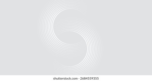 Abstract white glowing geometric lines on gray background. Modern shiny blue circle lines pattern. Futuristic technology concept. Suit for cover, poster,