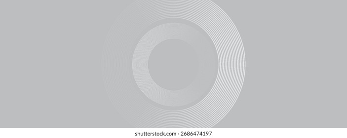 Linhas geométricas brilhantes em branco abstrato sobre fundo cinza. Padrão moderno de linhas de círculo azul brilhante. Conceito de tecnologia futurista. Terno para capa, cartaz,