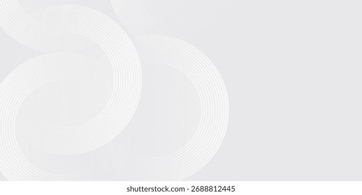 Líneas geométricas brillantes blancas Abstractas sobre fondo gris. Moderno patrón de líneas de círculo azul brillante. Concepto de tecnología futurista. Traje para la cubierta, cartel,