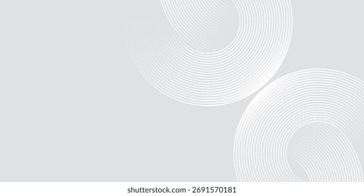Abstract white glowing geometric lines on gray background. Modern shiny blue circle lines pattern. Futuristic technology concept. Suit for cover, poster, Modern