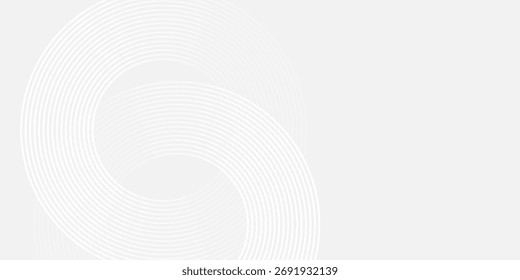 Abstrakte, weiß leuchtende geometrische Linien auf grauem Hintergrund. Moderne glänzende blaue Kreislinien Muster. Futuristisches Technologiekonzept.