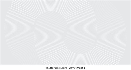 Linhas geométricas brilhantes em branco abstrato sobre fundo cinza. Padrão moderno de linhas de círculo azul brilhante. Conceito de tecnologia futurista. Terno para capa, cartaz, banner, brochura, cabeçalho, moderno