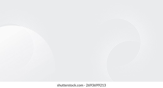 Linhas geométricas brilhantes em branco abstrato sobre fundo cinza. Padrão moderno de linhas de círculo azul brilhante. Conceito de tecnologia futurista. Terno para capa, cartaz,