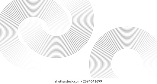Líneas geométricas brillantes blancas Abstractas sobre fondo gris. Patrón moderno de líneas circulares. Diseño geométrico mínimo. Concepto futurista.