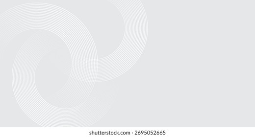 Linhas geométricas brilhantes em branco abstrato sobre fundo cinza. Padrão moderno de linhas de círculo azul brilhante. Conceito de tecnologia futurista. Terno para capa, cartaz,