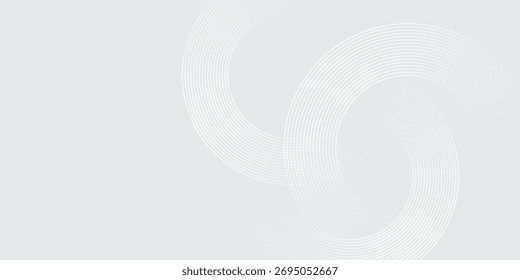 Abstract white glowing geometric lines on gray background. Modern shiny blue circle lines pattern. Futuristic technology concept. Suit for cover, poster,