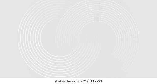 Líneas geométricas brillantes blancas Abstractas sobre fondo gris. Moderno patrón de líneas de círculo azul brillante. Concepto de tecnología futurista. Traje para la cubierta, cartel,