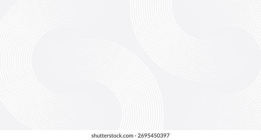 Abstrakte, weiß leuchtende geometrische Linien auf grauem Hintergrund. Moderne glänzende blaue Kreislinien Muster. Futuristisches Technologiekonzept.