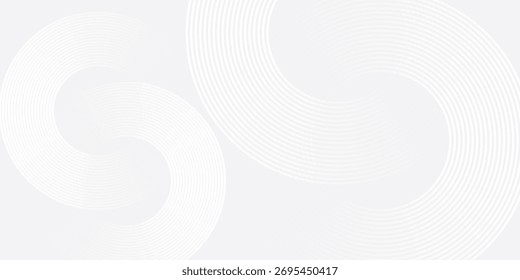 Abstrakte, weiß leuchtende geometrische Linien auf grauem Hintergrund. Moderne glänzende blaue Kreislinien Muster. Futuristisches Technologiekonzept.
