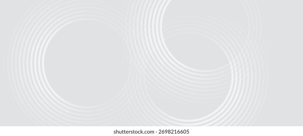 Abstrakte, weiß leuchtende geometrische Linien auf grauem Hintergrund. Moderne glänzende blaue Kreislinien Muster. Futuristisches Technologiekonzept. Anzug für Cover, Plakat,