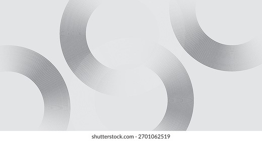 Líneas geométricas brillantes blancas Abstractas sobre fondo gris. Moderno patrón de líneas de círculo azul brillante. Concepto de tecnología futurista. Traje para la cubierta, cartel moderno